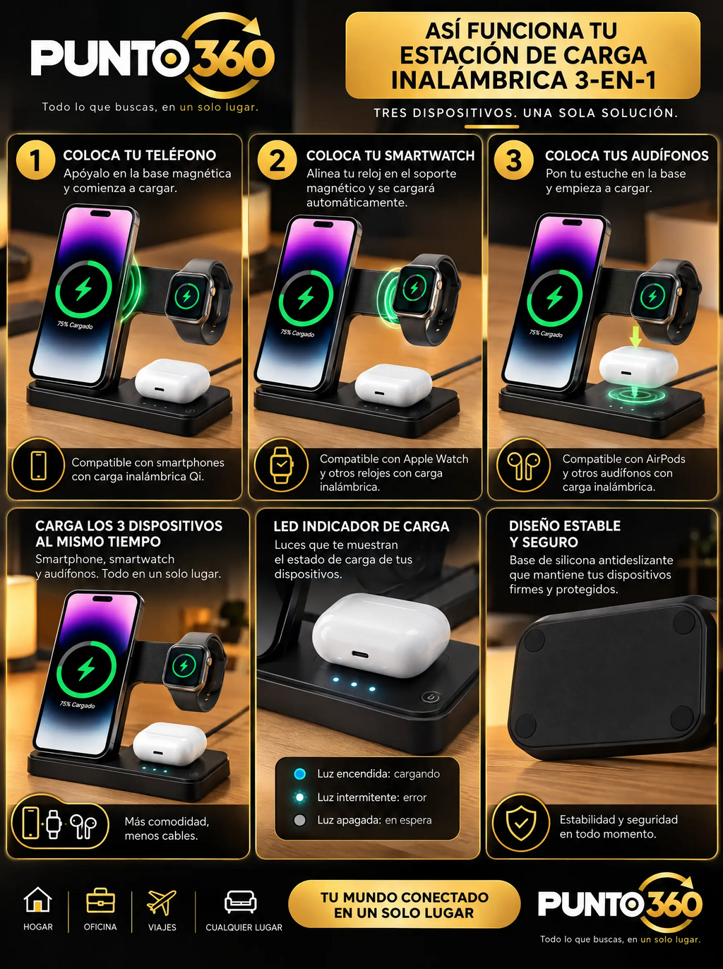Cargador Inalámbrico 3 En 1 Vip